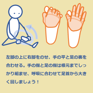 足指と手の指を組み、足首を回す運動