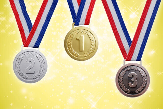 金メダル、銀メダル、銅メダル
